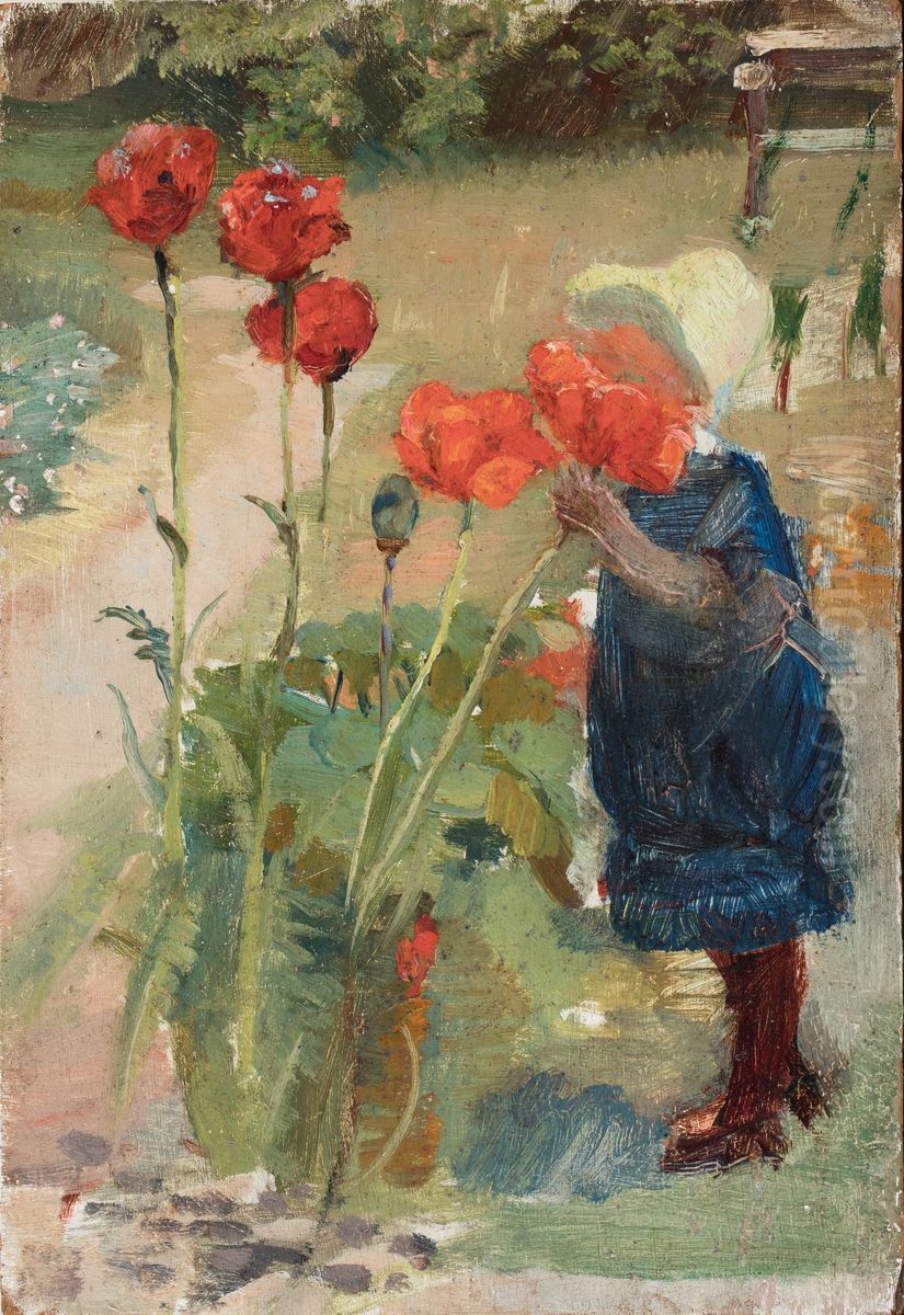 Helga mellem valmuerne Oil Painting by Michael Peter Ancher