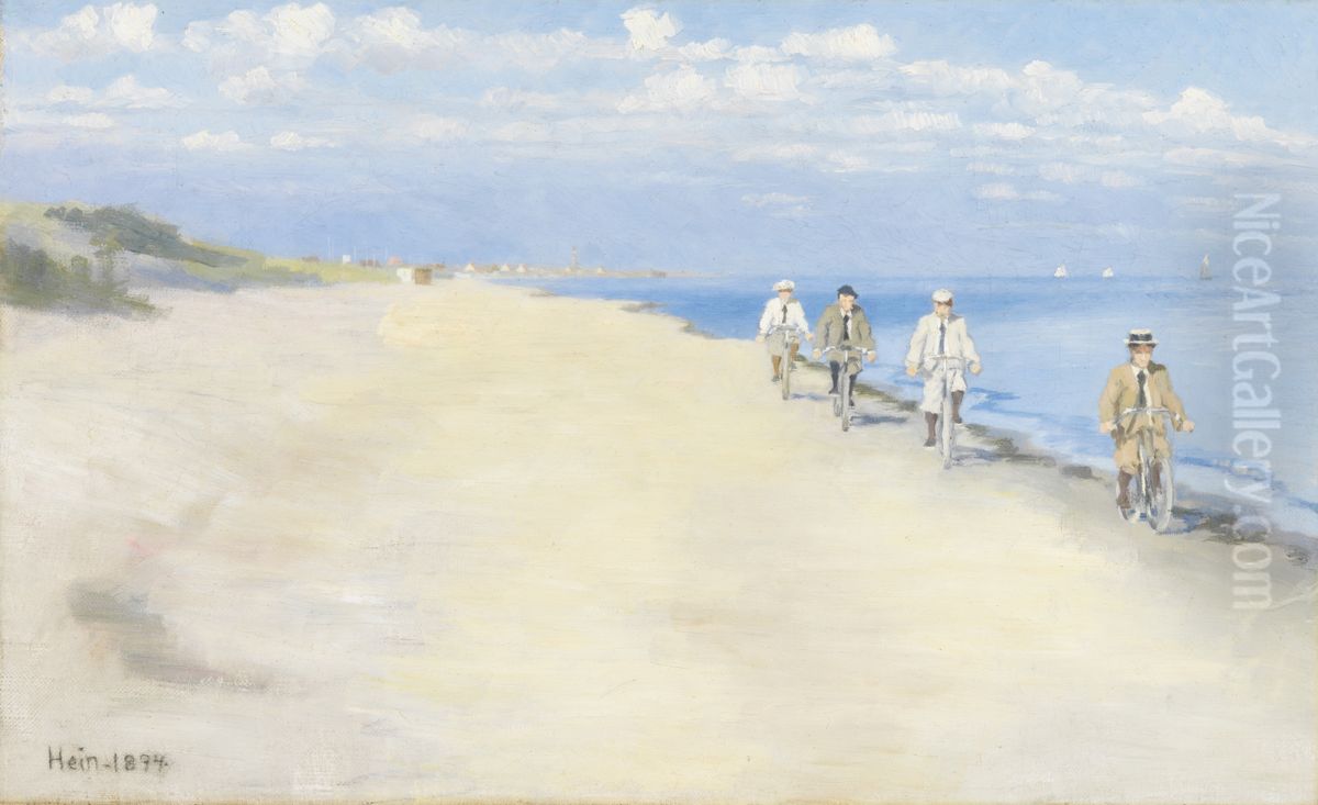 Cyklister i havstokken Oil Painting by Einar Hein