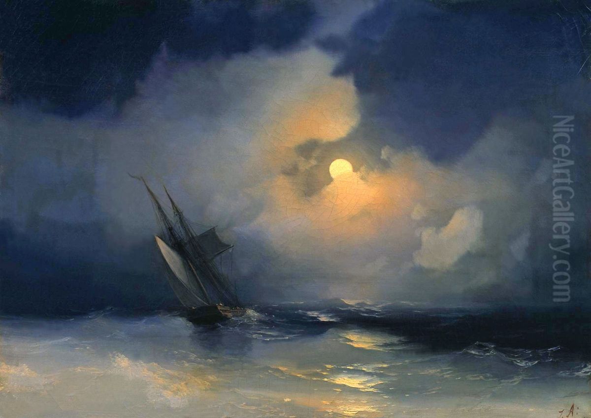 Storm at Sea on a Moonlit Night Oil Painting by Ivan Aivazovsky