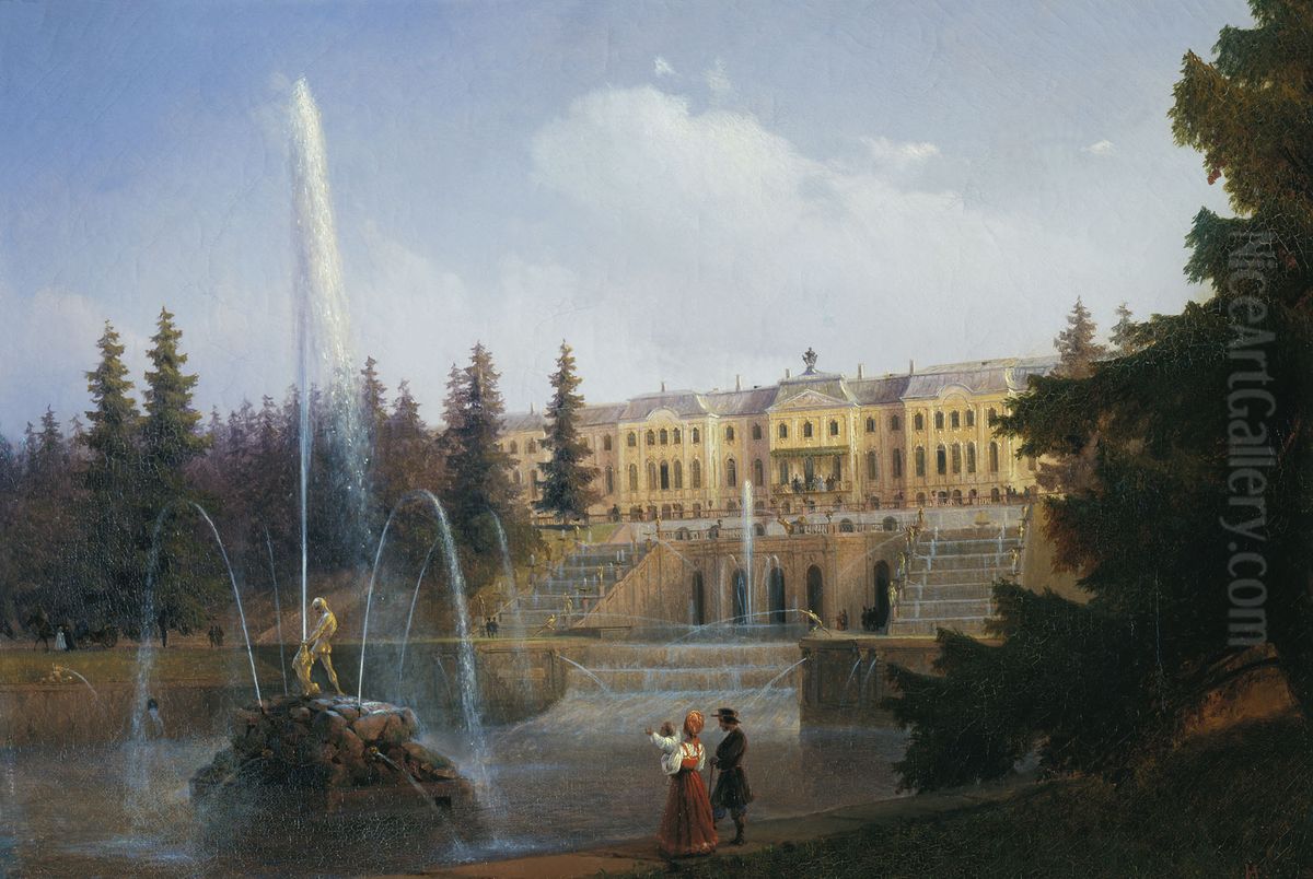 Look to the Large Cascade and Large Petergof Palace Oil Painting by Ivan Aivazovsky