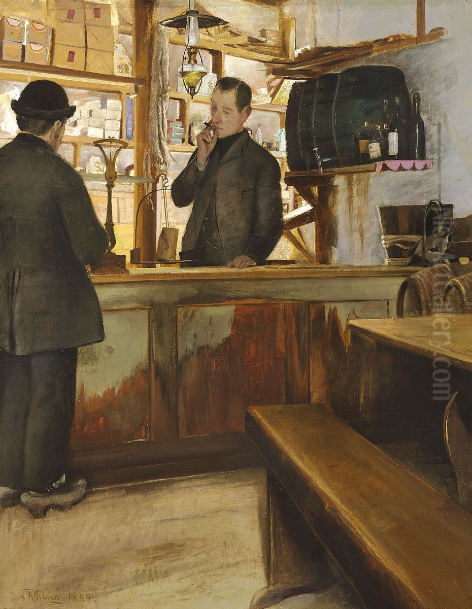 Fra kobmandsboden i Mogenstrup Kro. Oil Painting by Laurits Andersen Ring