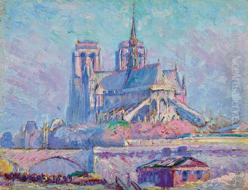 ETUDE DE NOTRE DAME PRISE DU PORT AUX VINS Oil Painting by Gustave Cariot