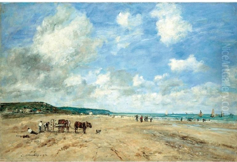 The Beach at Deauville Oil Painting by Eugene Louis Boudin