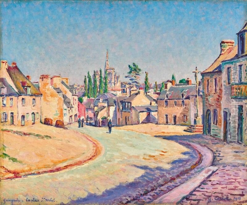 GUINGAMP - LA PLACE ST MICHEL Oil Painting by Gustave Cariot