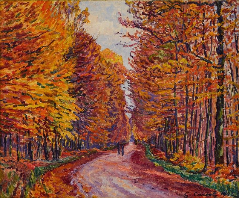GEORGENBORN, LA ROUTE DE WIESBADEN EN FORET, AUTOMNE Oil Painting by Gustave Cariot