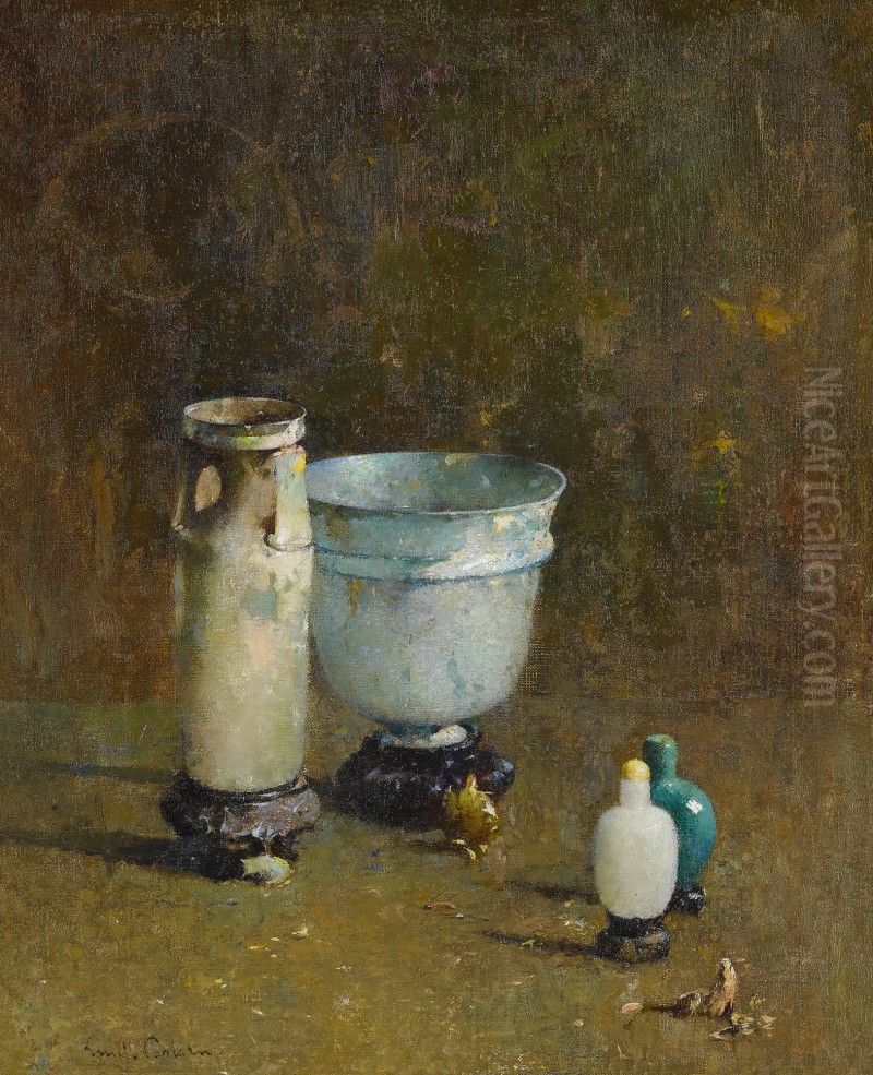 ROMAN GLASS (JADE AND ANCIENT GLASS) Oil Painting by Emil Carlsen