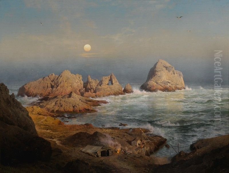 FISHERMAN'S BAY, SOUTH FARALLON ISLAND Oil Painting by Hermann Ottomar Herzog