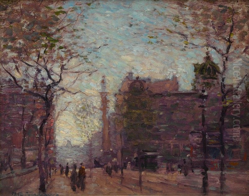 COLUMBUS CIRCLE Oil Painting by Paul Cornoyer