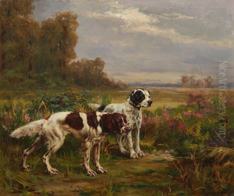 A BRACE OF SETTERS Oil Painting by Percival Leonard Rosseau