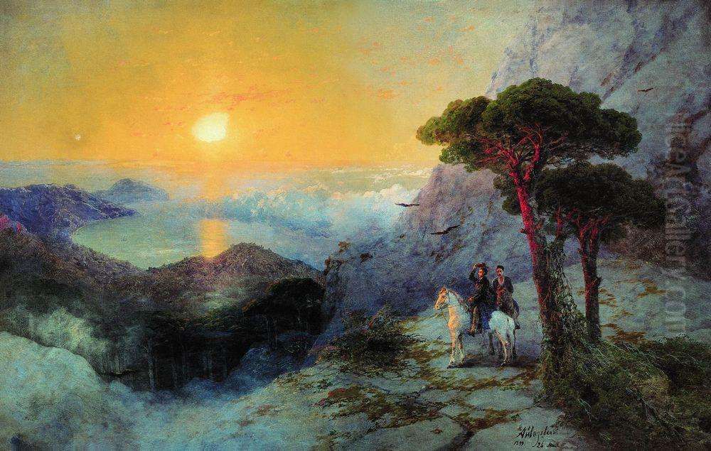 Pushkin at Ai-Petri peak during sunrise Oil Painting by Ivan Aivazovsky