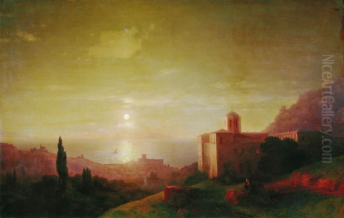 Moonlit night on the seashore in Crimea. Oil Painting by Ivan Aivazovsky