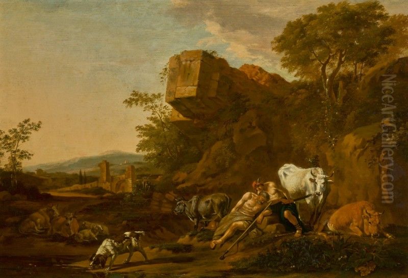 MERCURY AND ARGUS Oil Painting by Pieter Van Der Leeuw