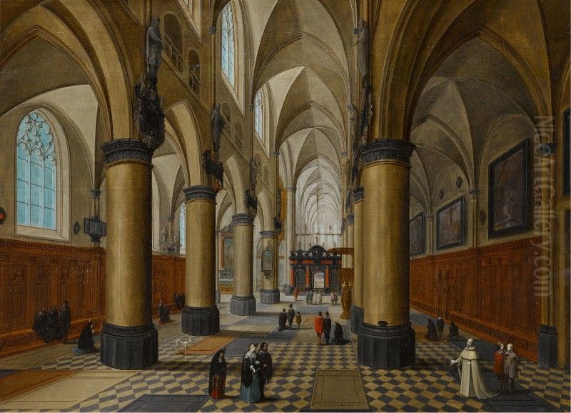 A CHURCH INTERIOR Oil Painting by Pieter Neefs the Younger