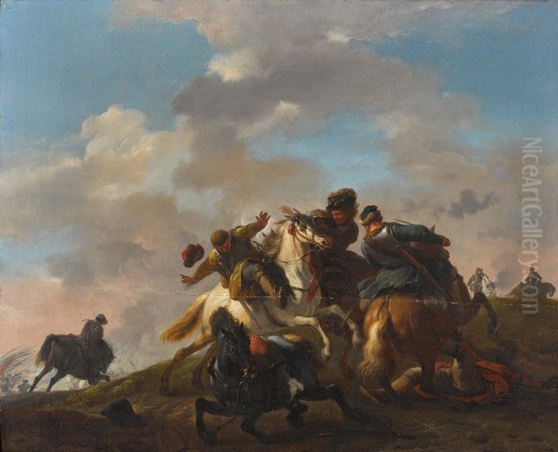 A CAVALRY SKIRMISH Oil Painting by Jan Van Huchtenburgh