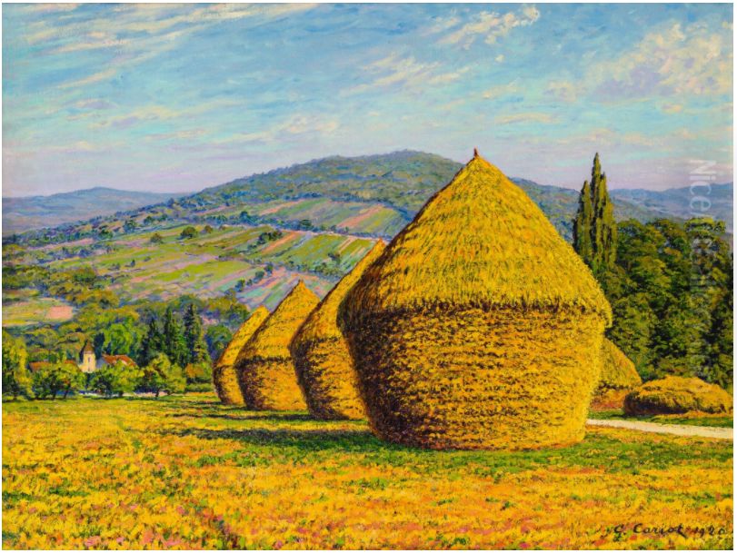 LES MEULES PRES DU VILLAGE Oil Painting by Gustave Cariot