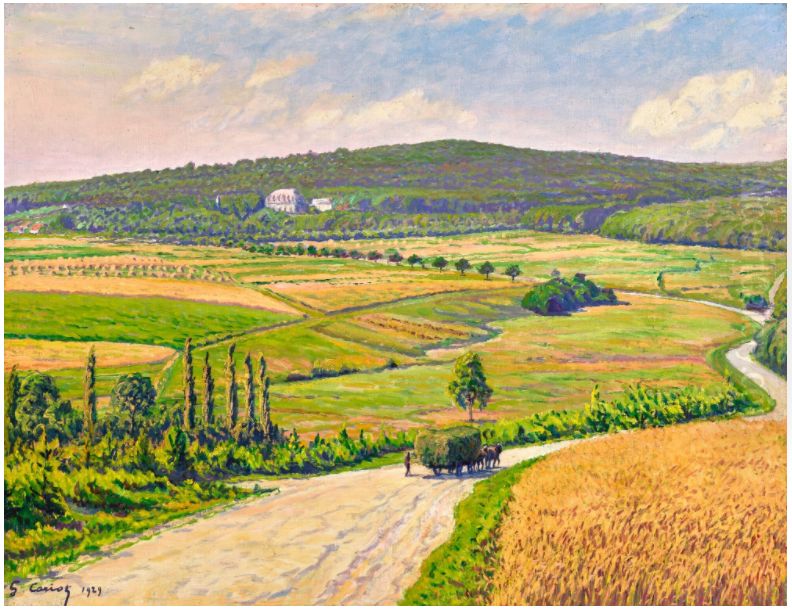 CHAR DE FOIN SUR LA ROUTE Oil Painting by Gustave Cariot