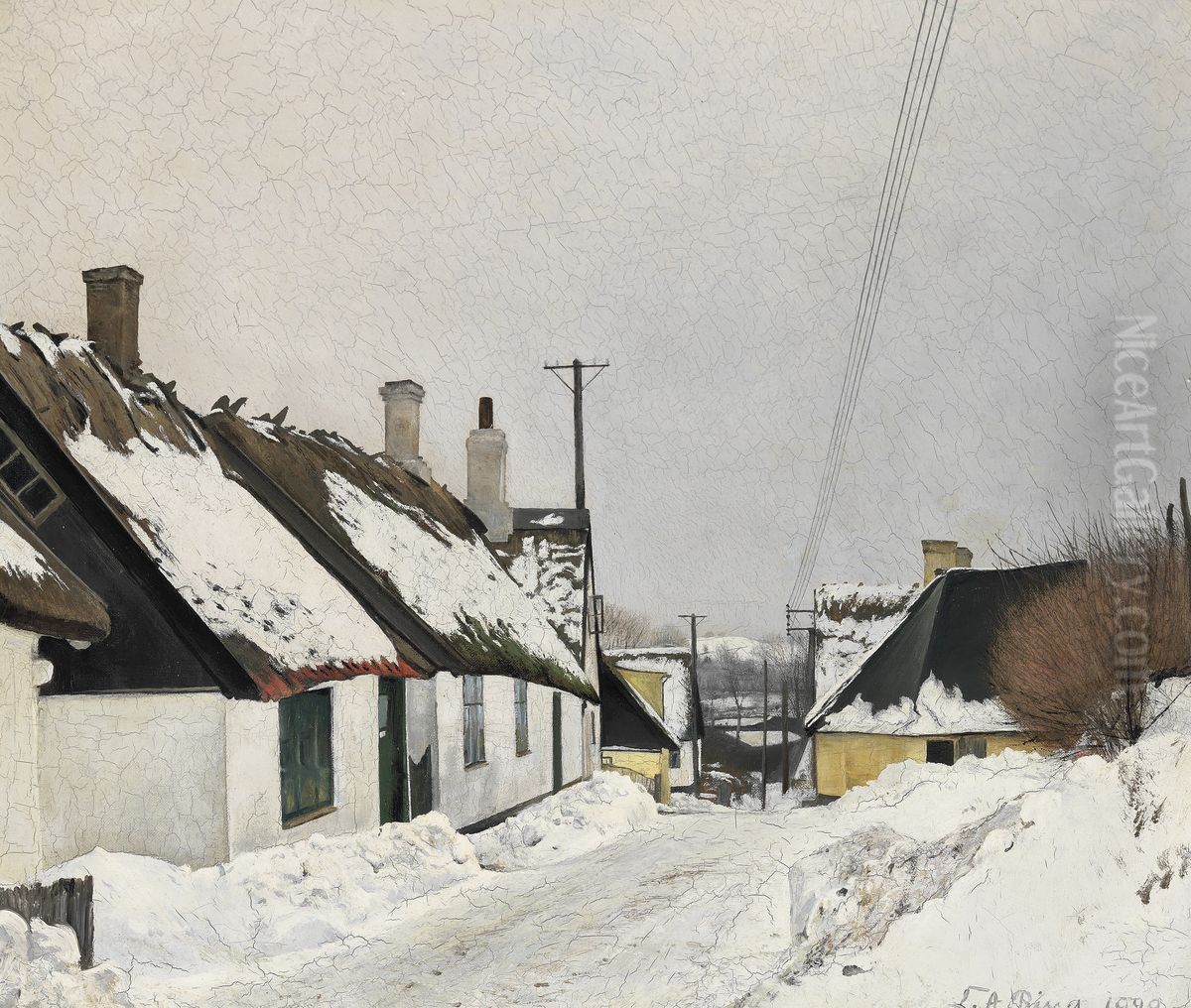 Brondgade i sne. Sankt Jorgensbjerg Oil Painting by Laurits Andersen Ring