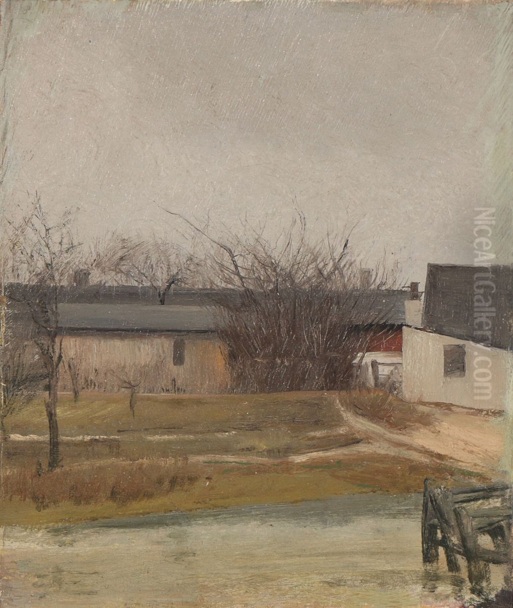 Behind the sheds Oil Painting by Laurits Andersen Ring