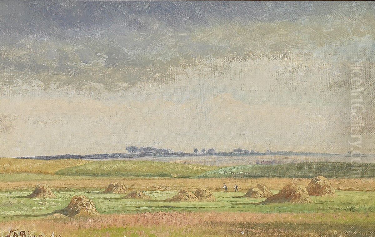 Landscape with harvest scene. Oil Painting by Laurits Andersen Ring