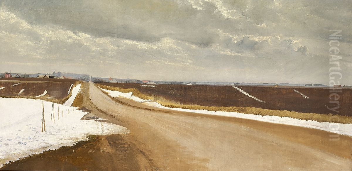 The main road to Roskilde on a winter day. Oil Painting by Laurits Andersen Ring