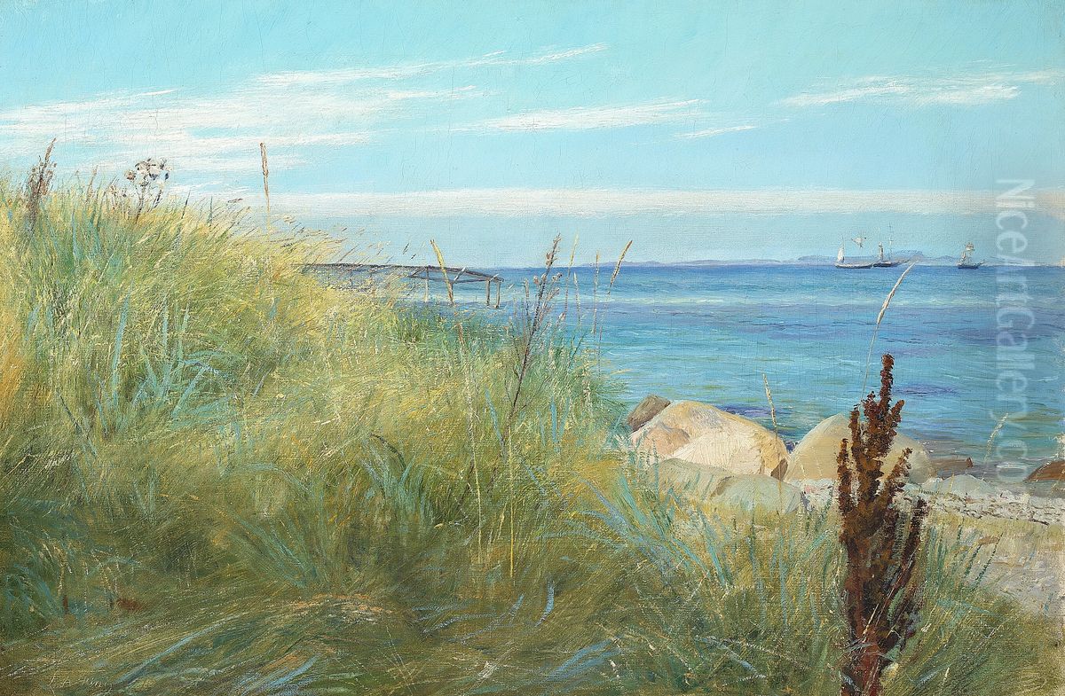 Strandmotiv med marehalm. Oil Painting by Laurits Andersen Ring