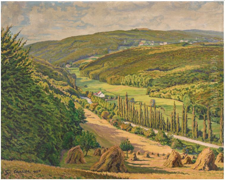 MEULES DE FOIN DANS LA VALLEE Oil Painting by Gustave Cariot