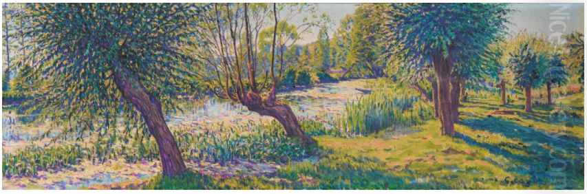 LES BORDS DE L'YERRES, SAULES DU MOULIN DE PERIGNY Oil Painting by Gustave Cariot