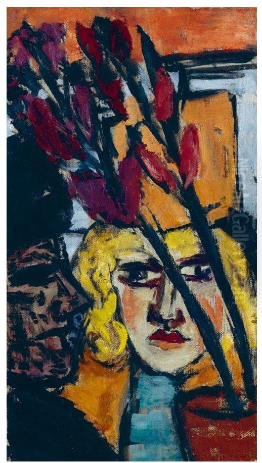 (TWO WOMEN WITH FLOWER) Oil Painting by Max Beckmann