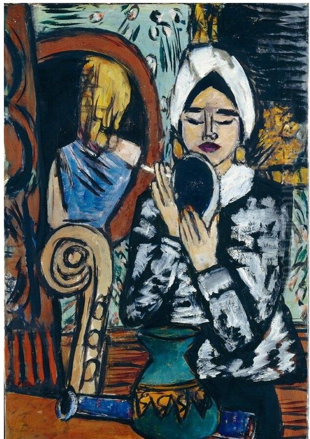 (LADY WITH A MIRROR) Oil Painting by Max Beckmann