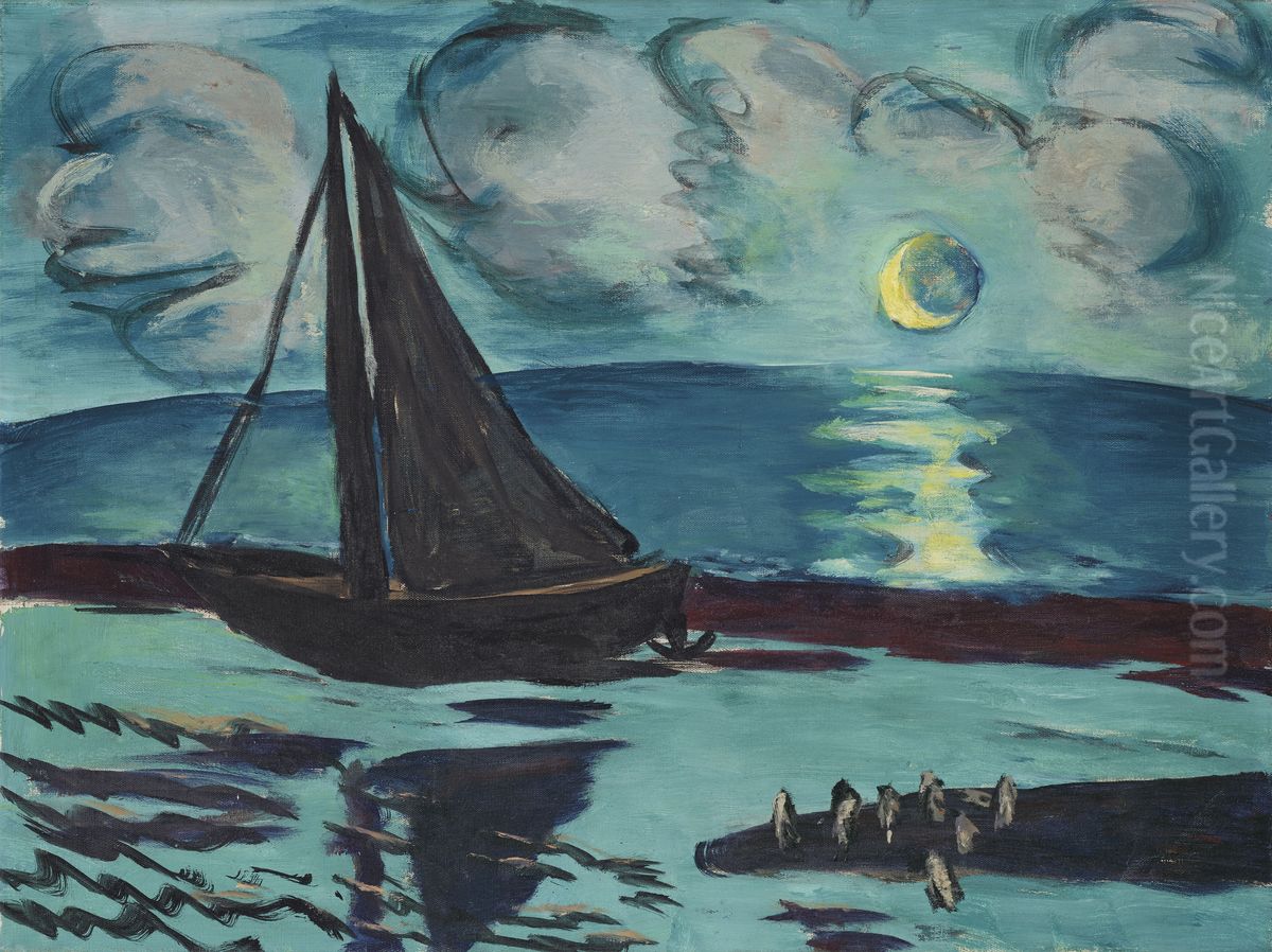 Mondnacht am Meer (grun) Oil Painting by Max Beckmann