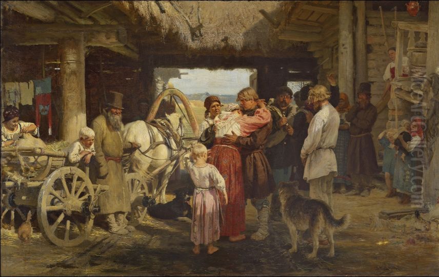 Seeing off a Recruit Oil Painting by Repin Iliya