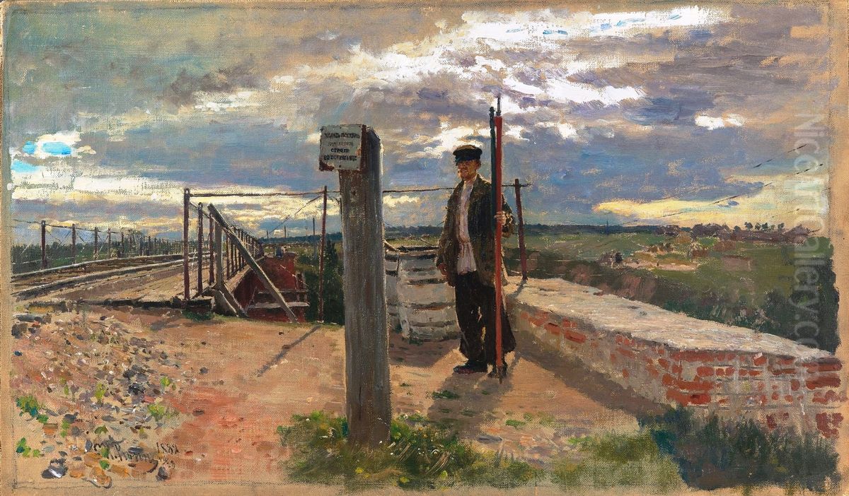 Railway guard. Khotkovo Oil Painting by Repin Iliya