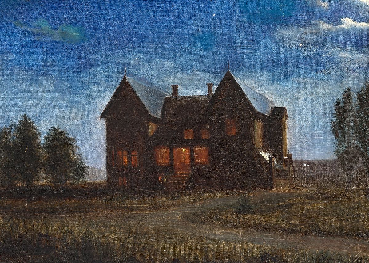 Villa on a moonlit night. Oil Painting by Peder Severin Kroyer