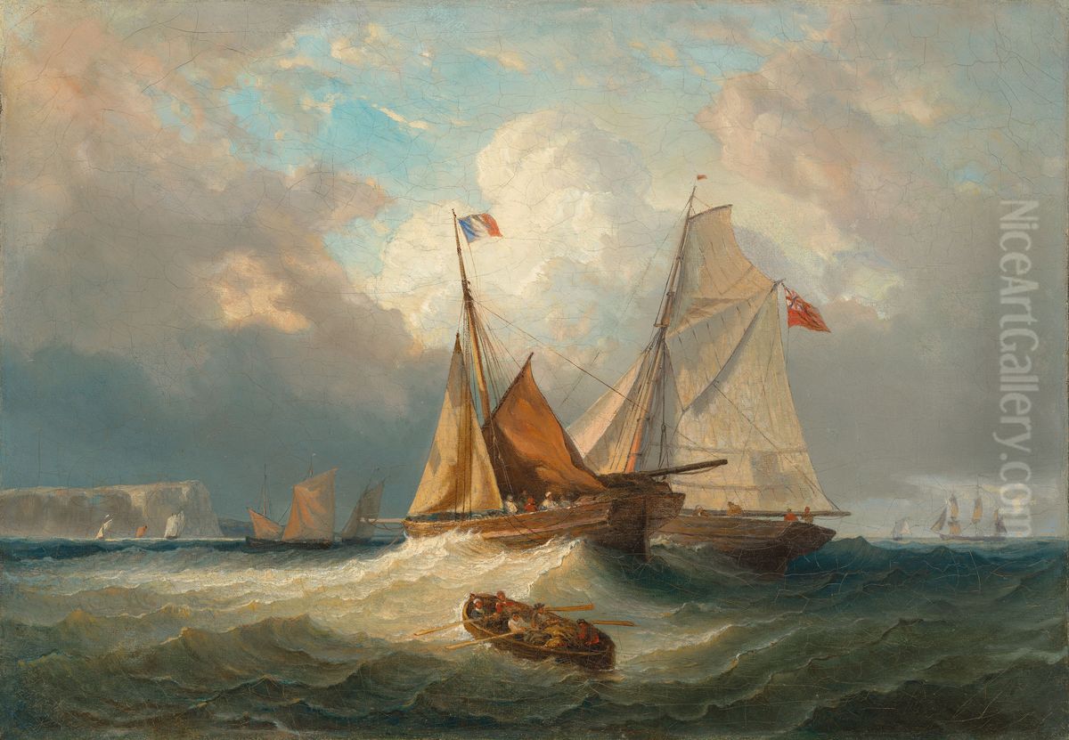 Shipping in a swell off the French coast Oil Painting by Michel-Jean Cazabon