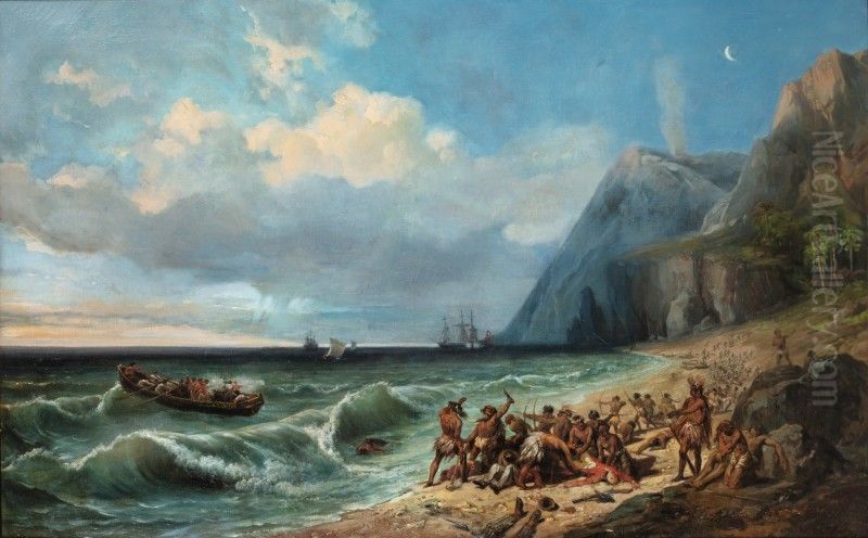 THE DEATH OF CAPTAIN COOK Oil Painting by Jean-Charles-Joseph Remond