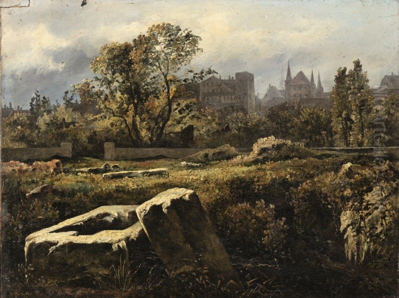 ROMAN CEMETERY IN AVENCHES, SWITZERLAND Oil Painting by John Dalton