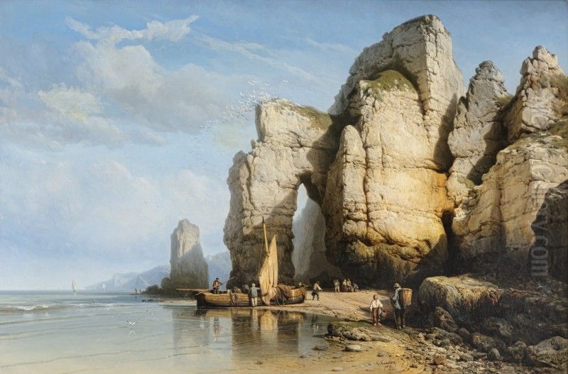 THE CLIFFS OF FLAMBOROUGH HEAD, YORKSHIRE Oil Painting by Charles Kuwasseg