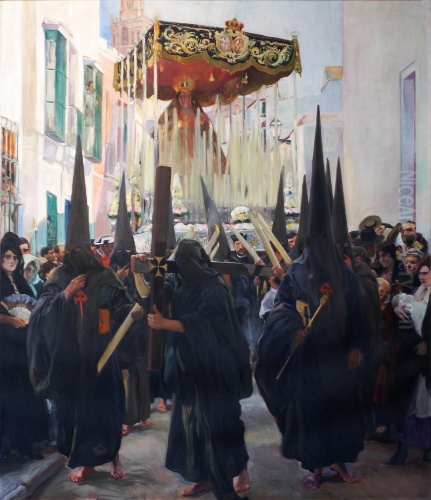 Sevilla, Holy Week. Penitents Oil Painting by Joaquin Sorolla