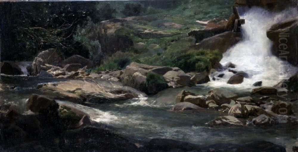 Landscape Study (Waterfall) Oil Painting by Martin Rico