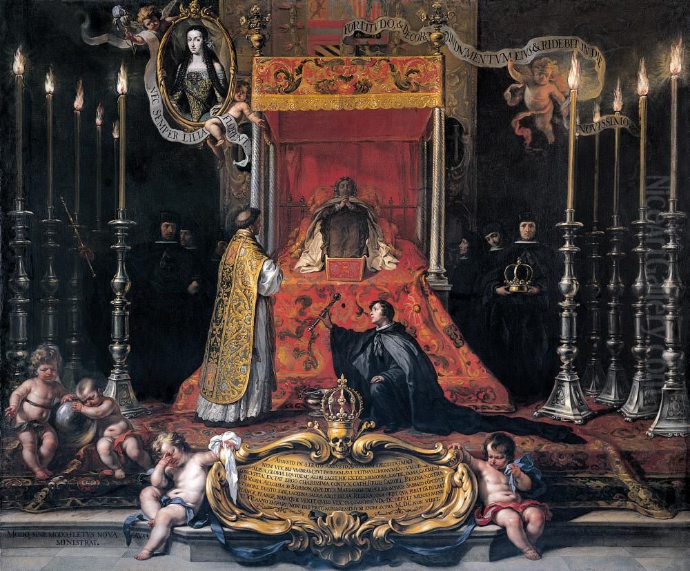 Maria Luisa of Orleans, Queen of Spain, Lying in State Oil Painting by Sebastian Munoz