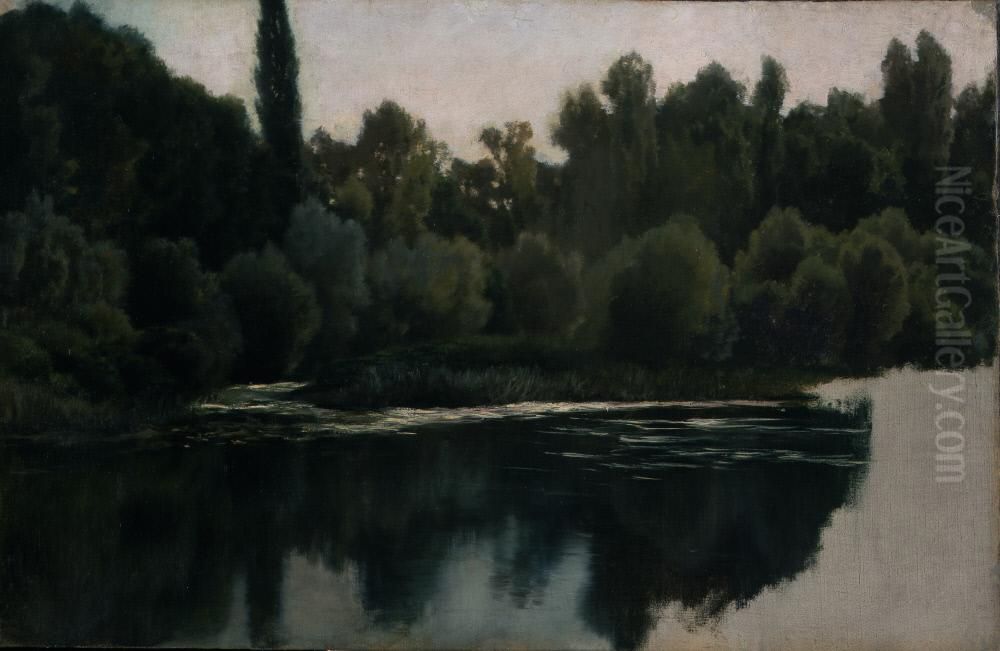 Landscape Study (Pond and Trees) Oil Painting by Martin Rico