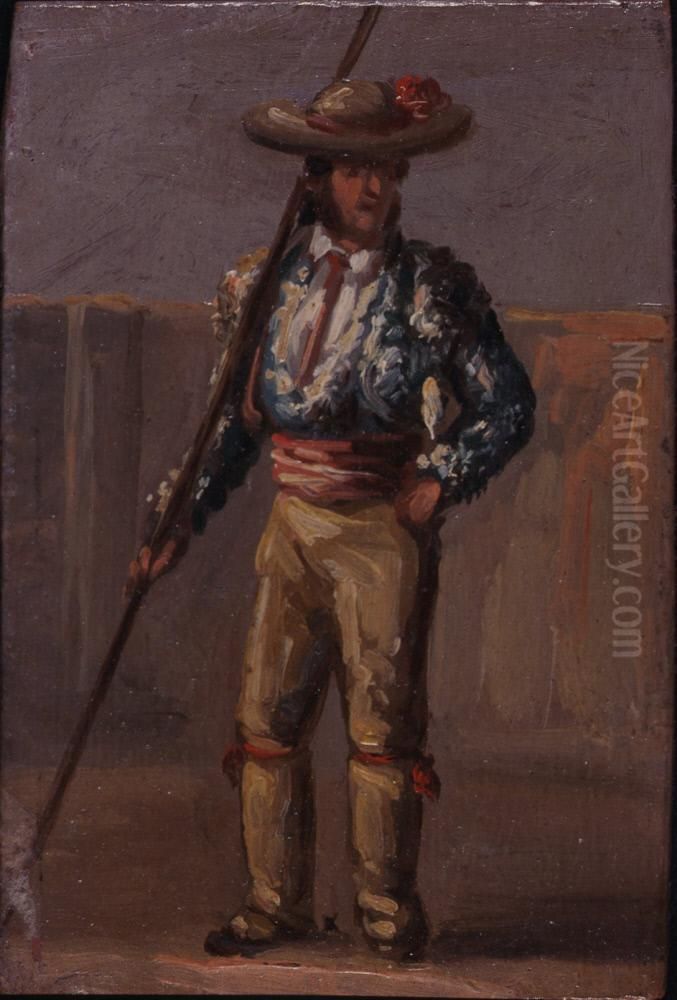 Picador with medialuna lance Oil Painting by Valeriano Becquer