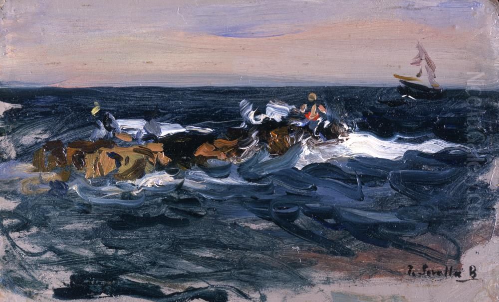 The Beach, Valencia (Oxen Pulling a Boat) Oil Painting by Joaquin Sorolla