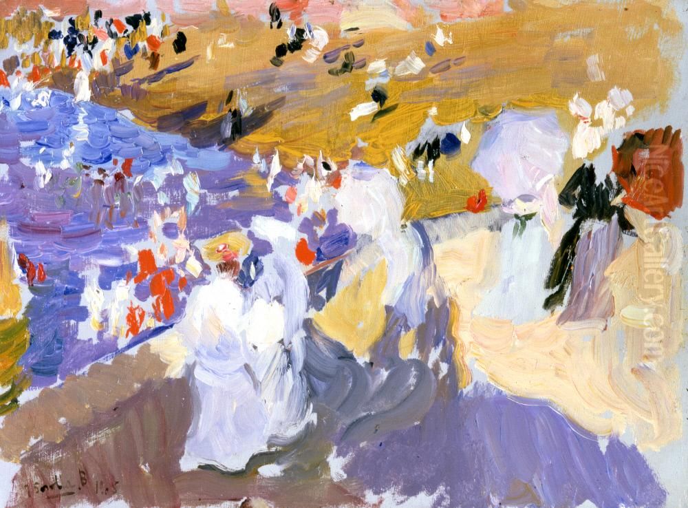 The Beach, Biarritz (Ladies Walking) Oil Painting by Joaquin Sorolla