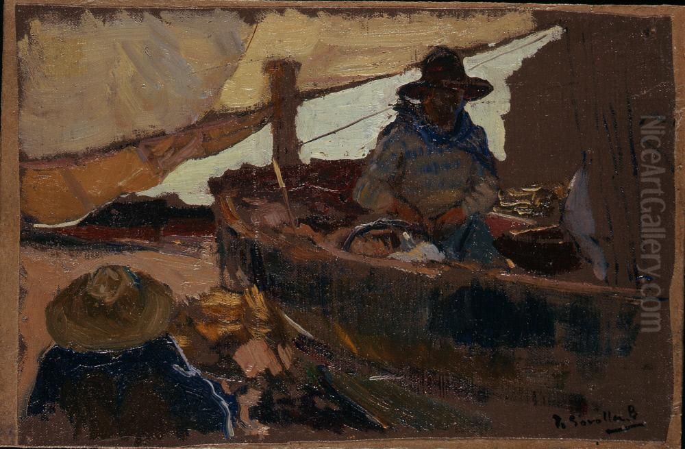 The Beach, Valencia (Fishermen) Oil Painting by Joaquin Sorolla