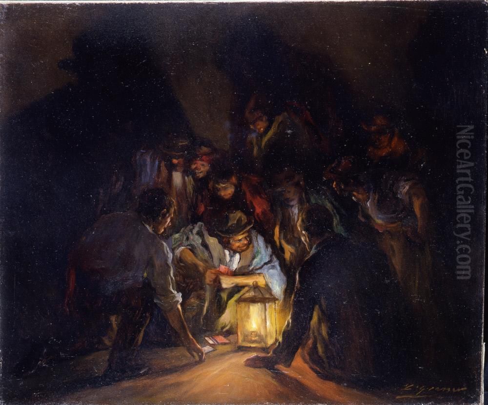 The Card Players Oil Painting by Lluis Graner