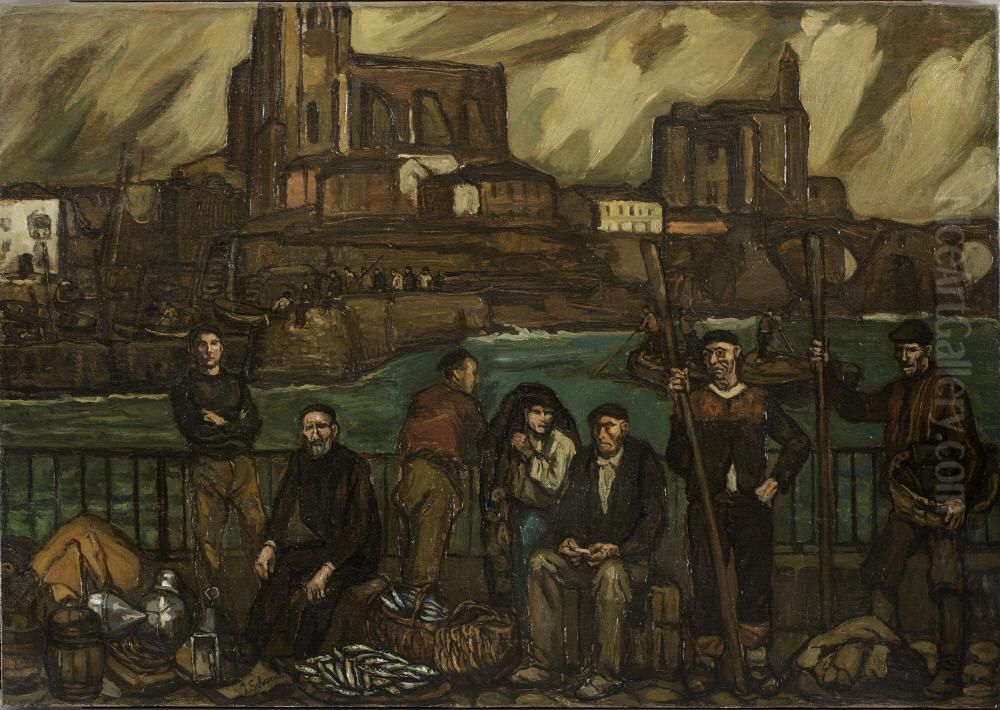 Marineros de Castro Urdiales Oil Painting by Jose Gutierrez Solana