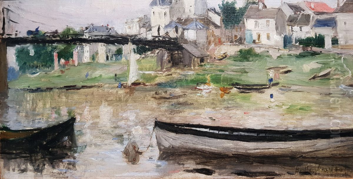 Boats on the River Seine Oil Painting by Berthe Morisot