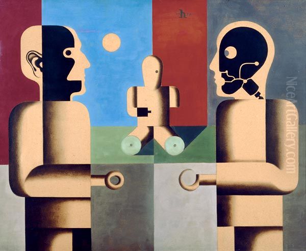 Monument of the unknown prosthesis Oil Painting by Heinrich Hoerle