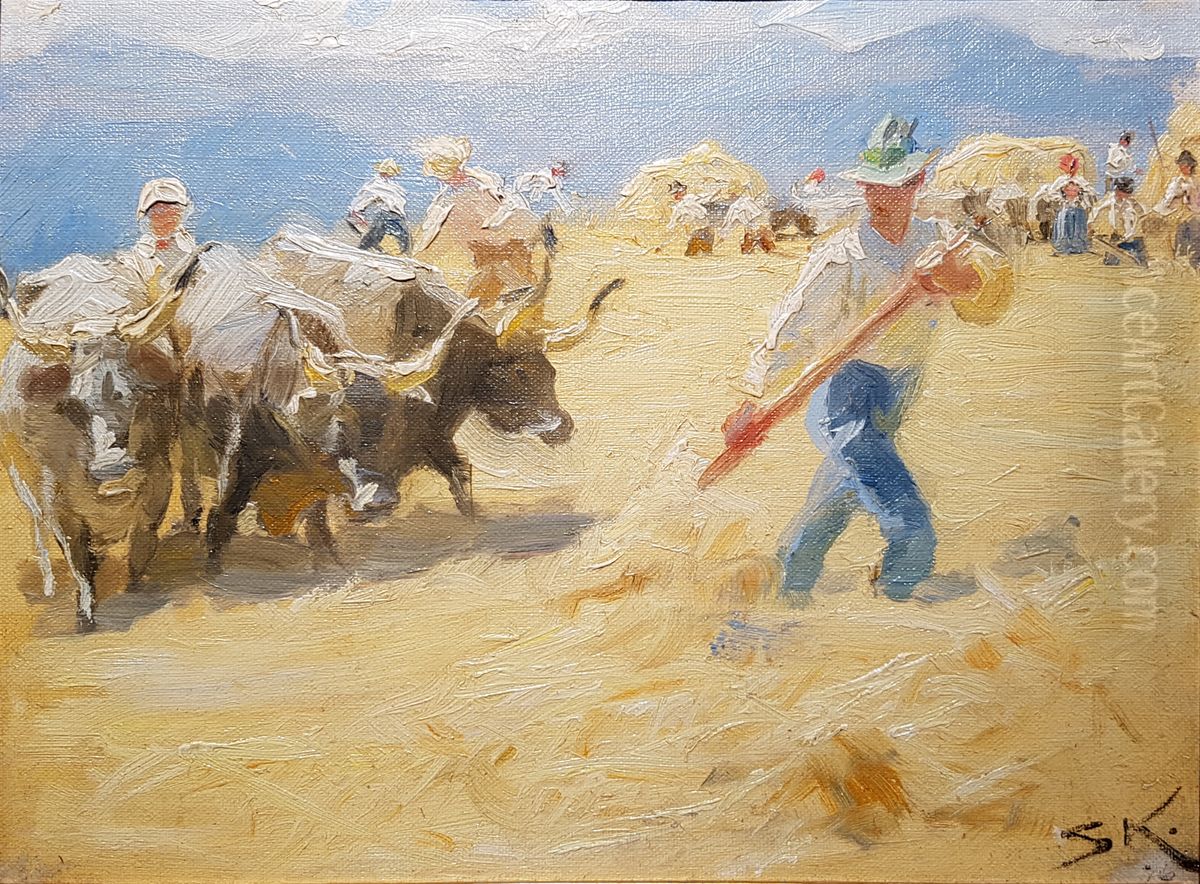Threshing in Abruzzo. Study. Oil Painting by Peder Severin Kroyer